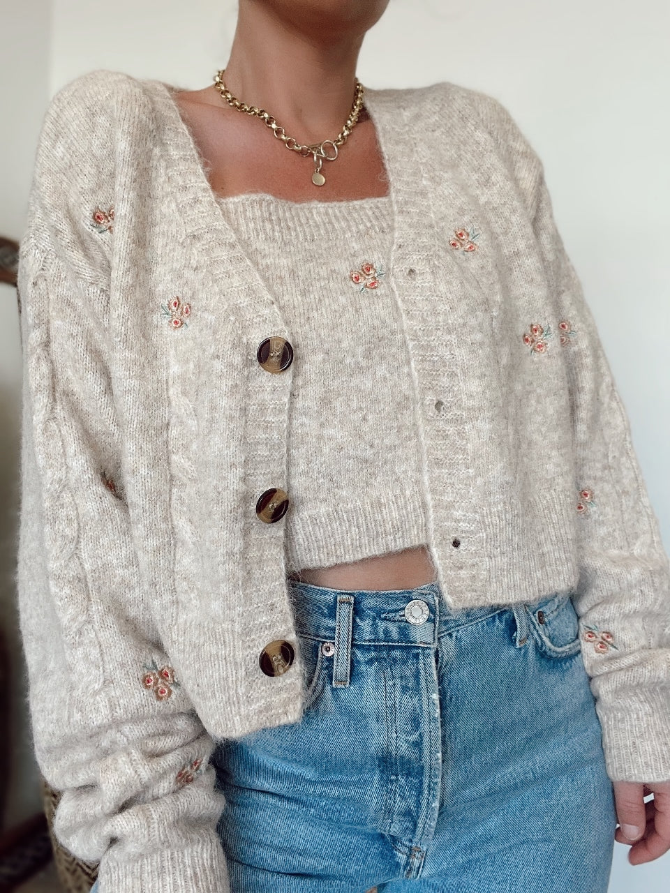 Anya Floral Cardigan Sweater Set