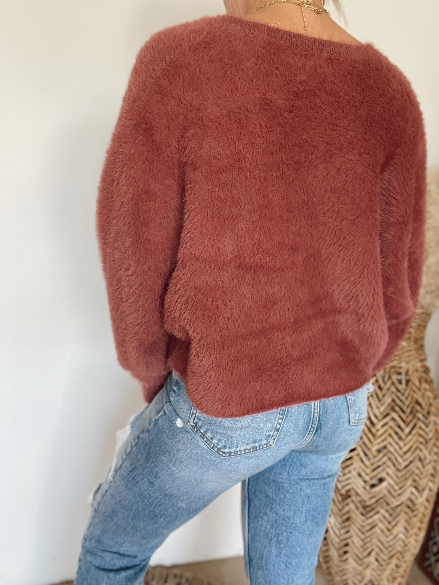 Belle Soft Fuzzy Cardigan | Brick