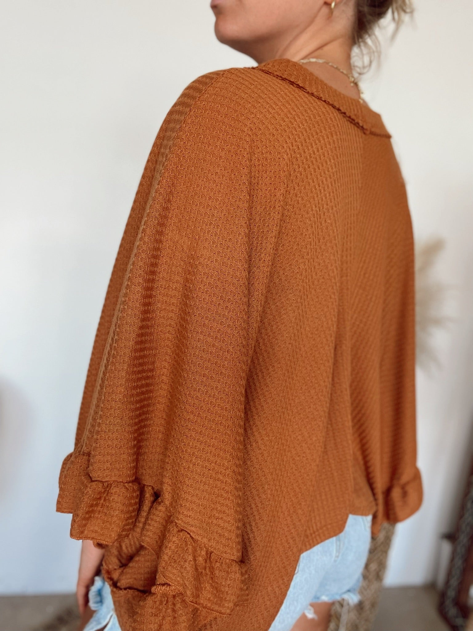 Mandy Oversized Waffle Knit Top | Pumpkin