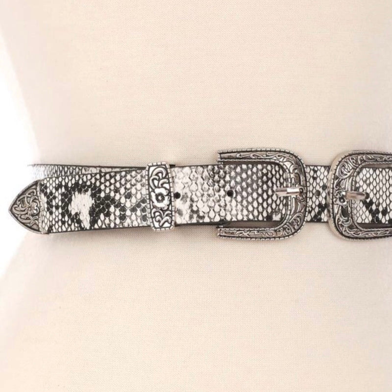 snakeskin double buckle belt