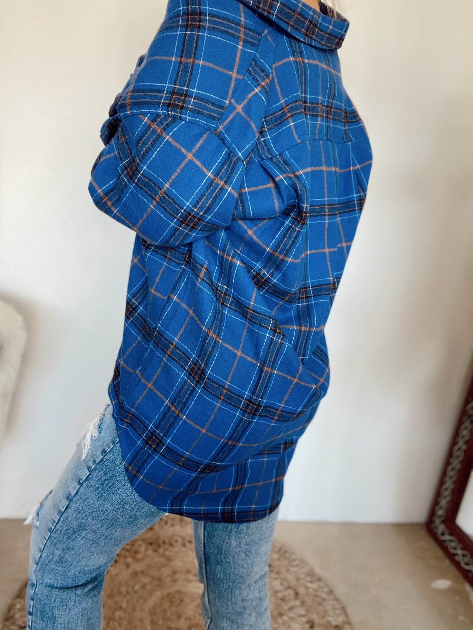 Kendra Plaid Oversized Button Down Shirt | Blue