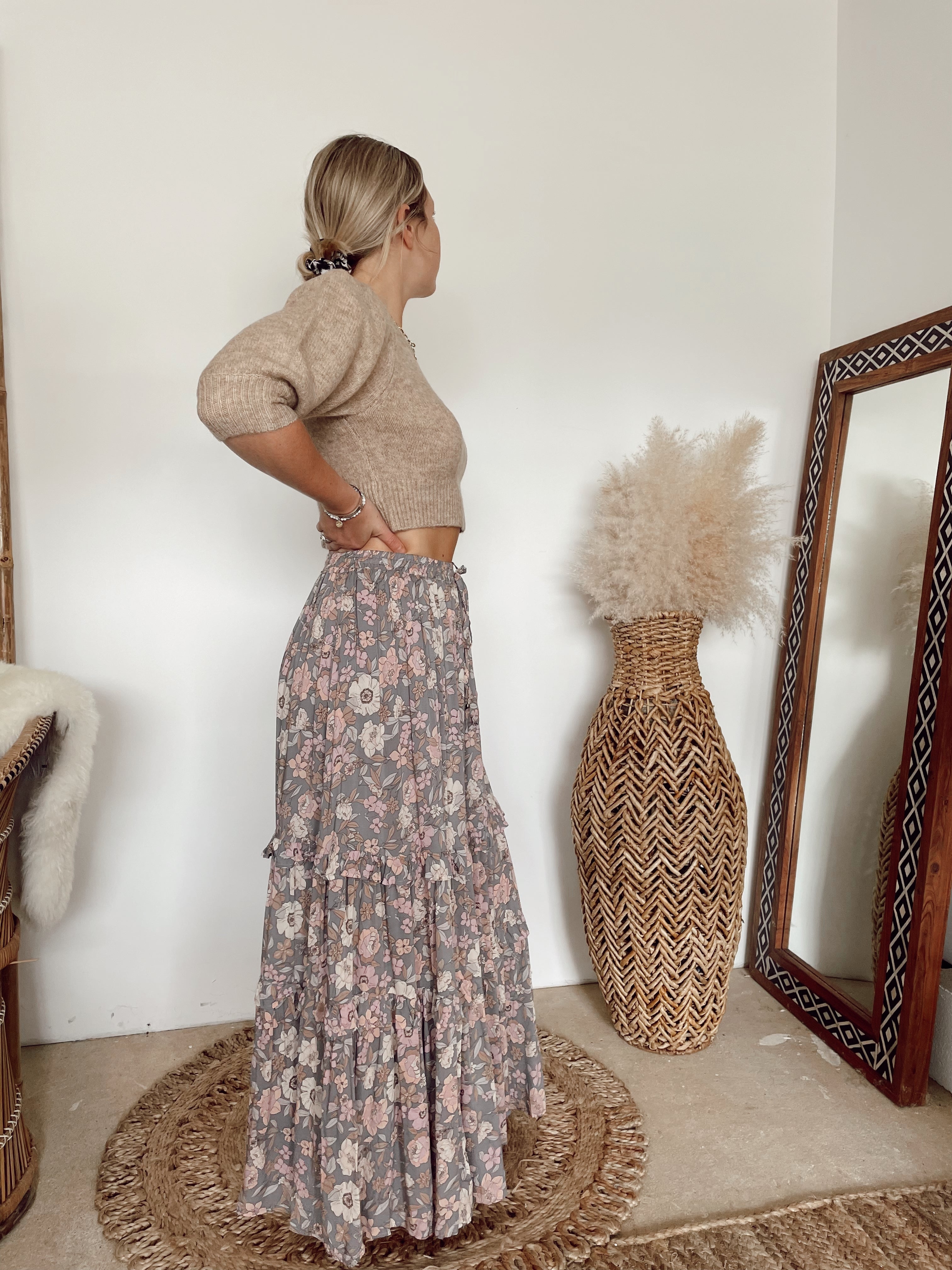 Juliette Floral Maxi Skirt | Gray