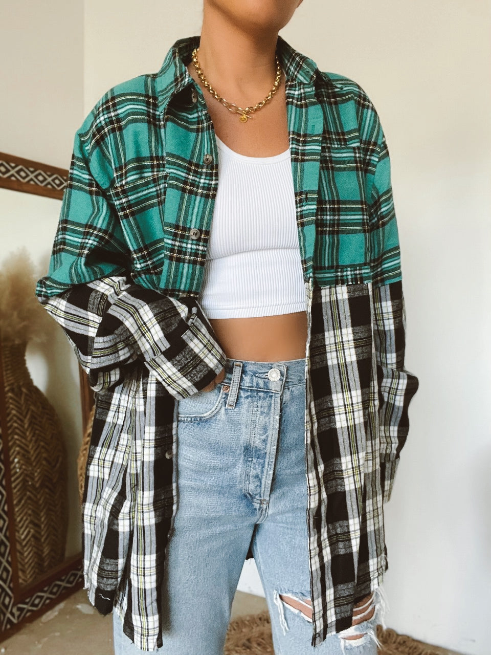 Sia Flannel Color Block Shacket