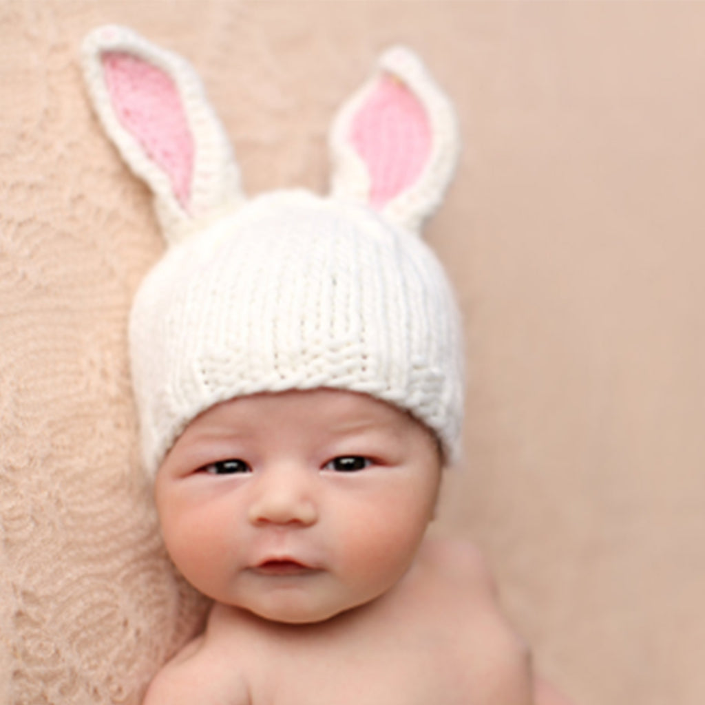 Bailey Bunny Hand Knit Hat White With Pink Ears The Blueberry Hill