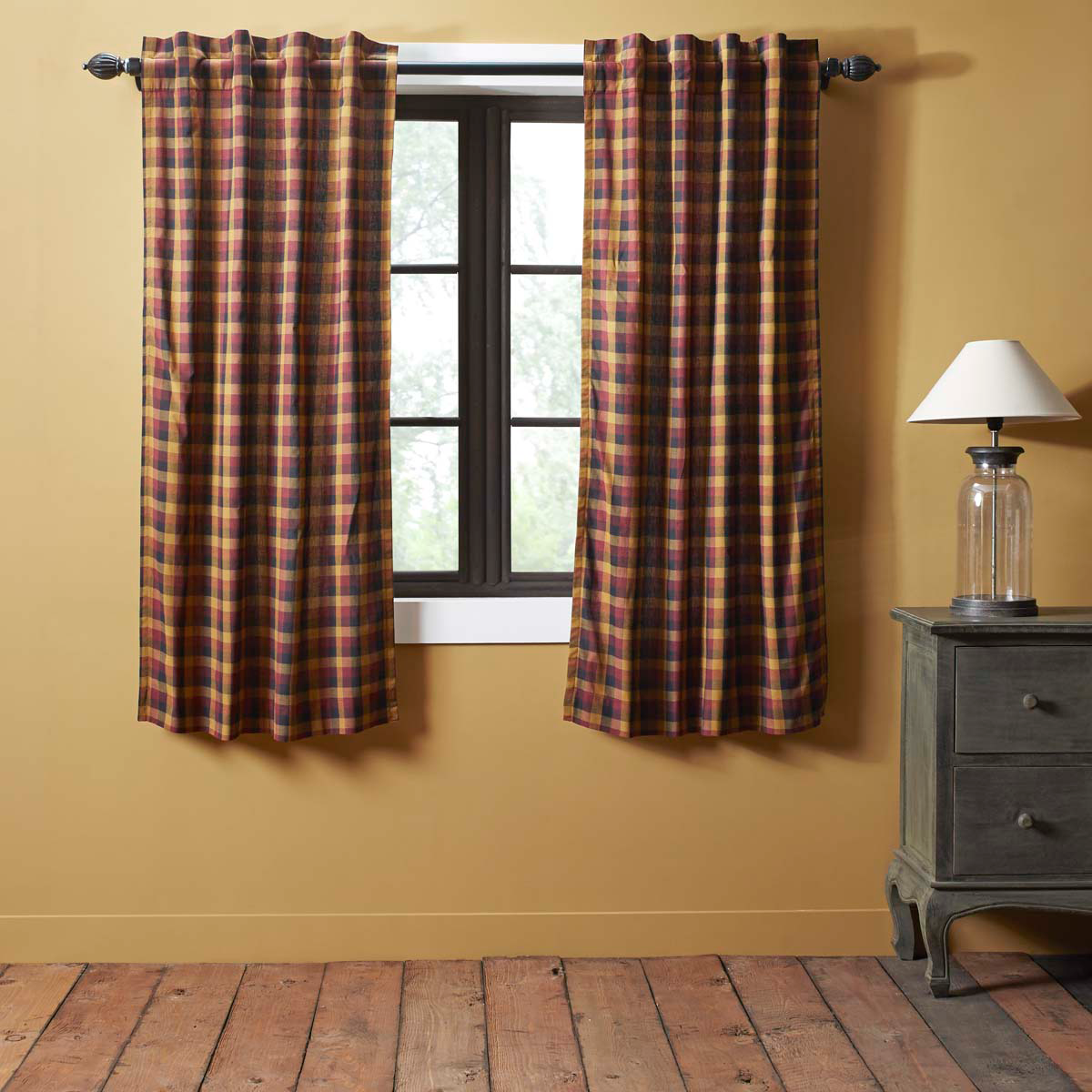 Heritage Farms Primitive Check Short Panel Curtains 63l Dl Country Barn