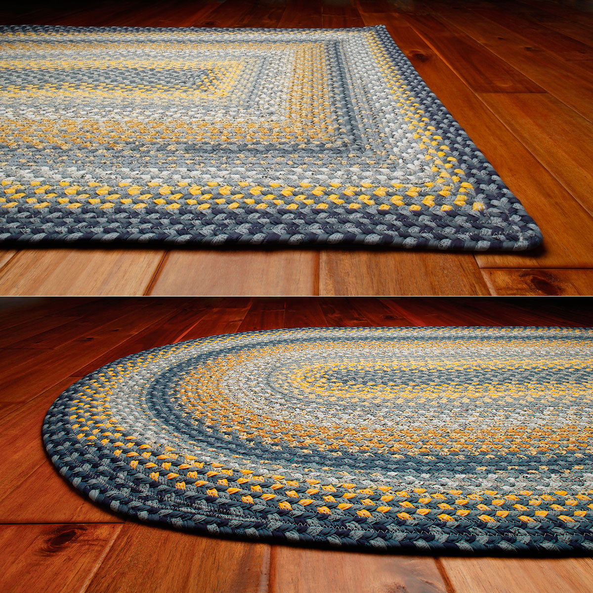 Sunflowers Cotton Braided Rug Country Primitive Braided Rug by