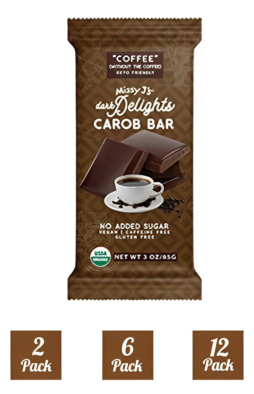 Missy J's Carob Dark Delights Unsweetened Coffee Candy Bar- 2, 6, 12pk