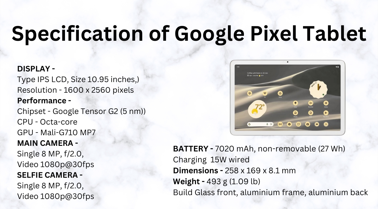 Specifications of Google Pixel Tablet