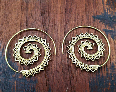 mandala lace spiral hoop threader earrings