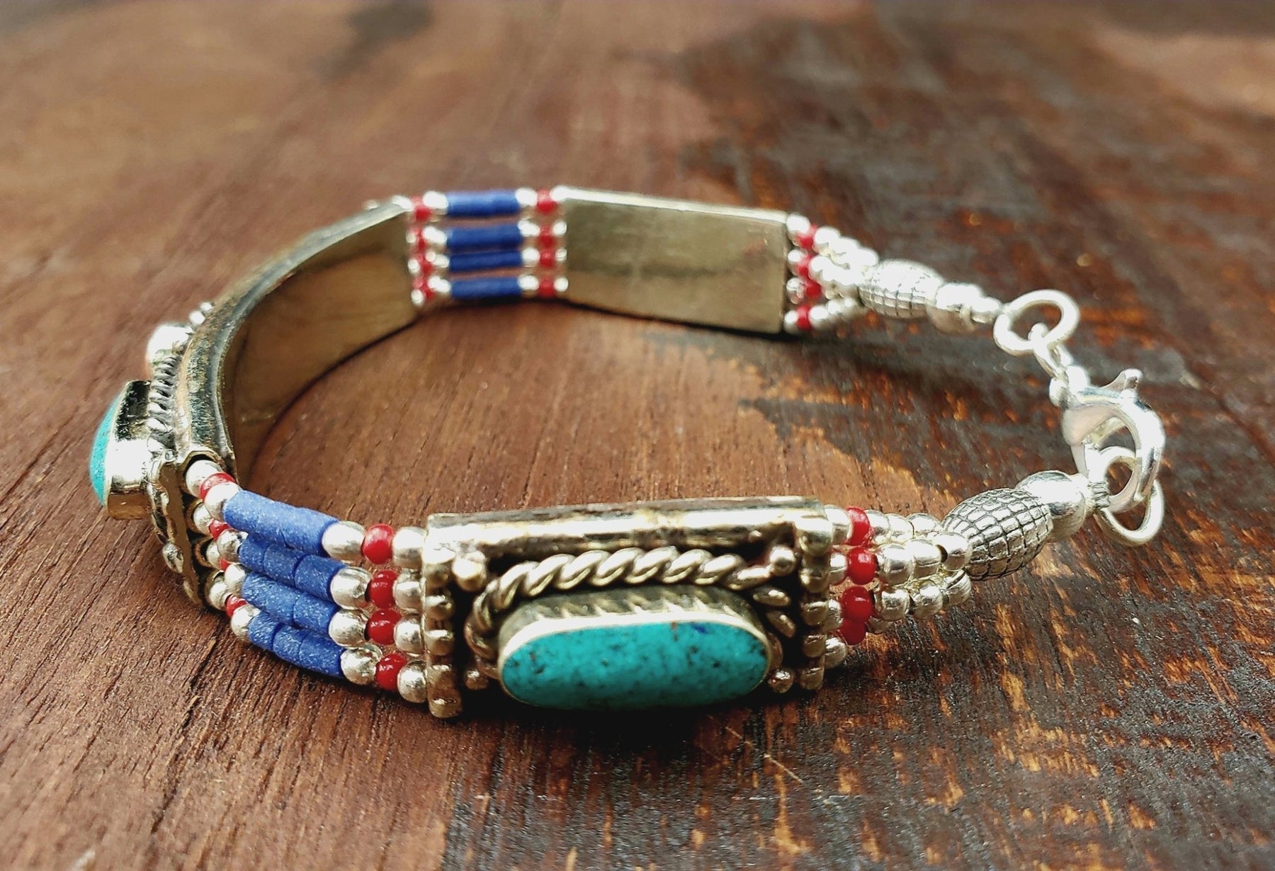 Bodhisattva Bracelet- Turquoise with Tibetan Agate Bead