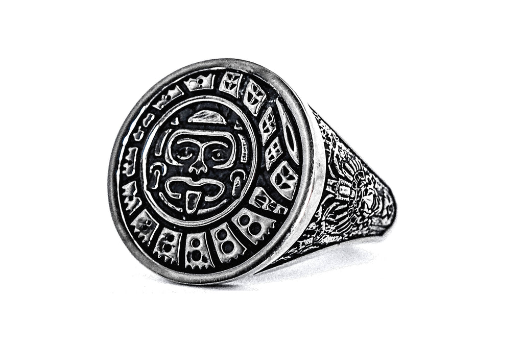 Mens Mayan Calendar Ring Aztec Mayan Ring 925 Sterling silver Size 81