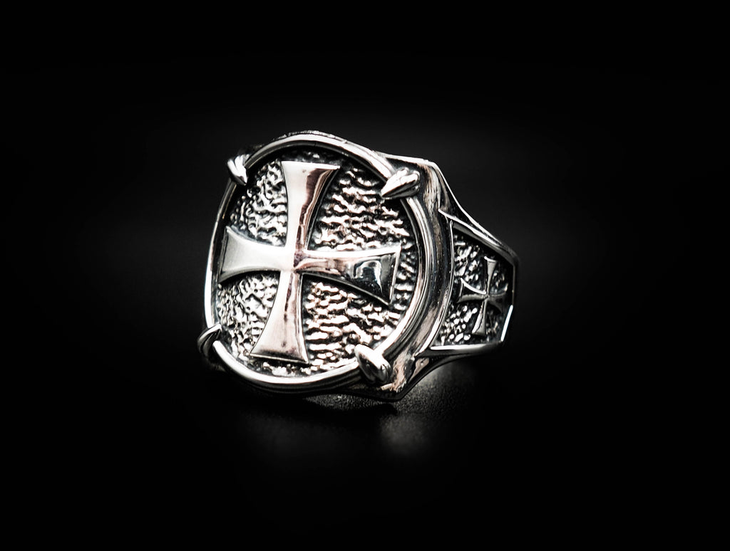 Knights Templar Ring Masonic Crusader Shield Cross Ring 925 Sterling S ...