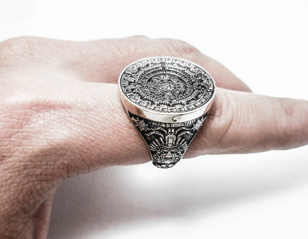 Mayan Ring, Silver Ring, Patterned Ring, Hand made, Mayan Calender Rin ...