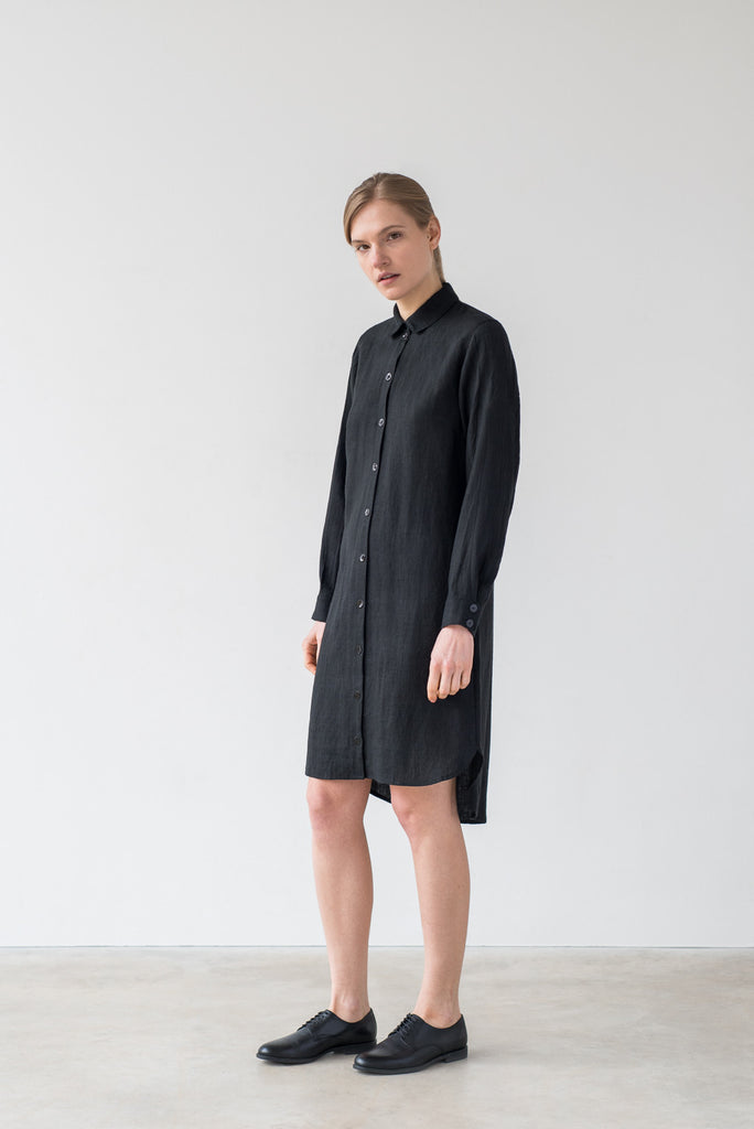 black linen shirt dress