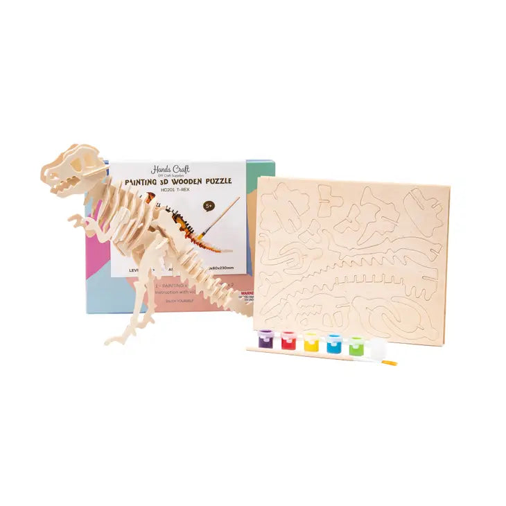 Kids Wooden Puzzle | 3D Dino | Puzzle & Paint Kit