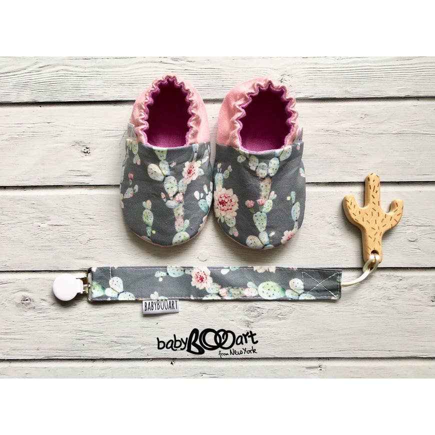 Baby Moccasins | Cactus - Grey/Pink 