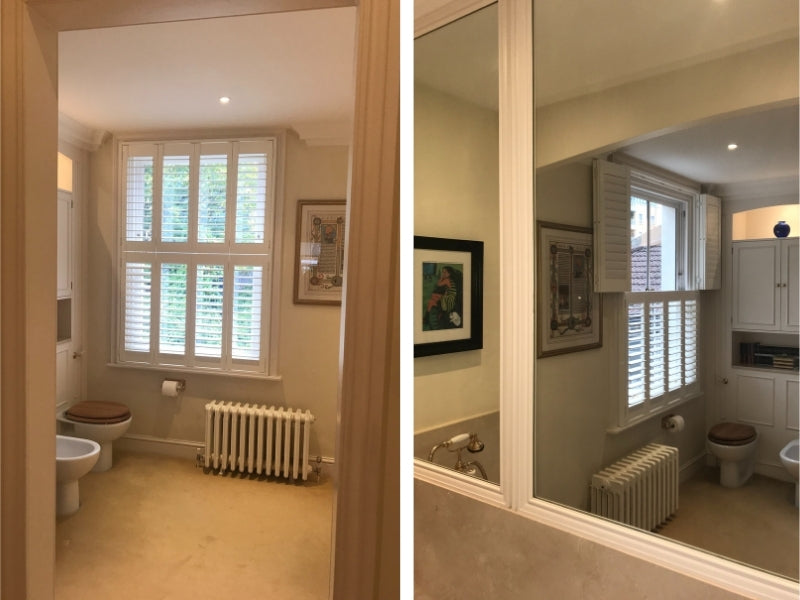 two images showing waterproof shutter installed in a bathroom in Wandsworth