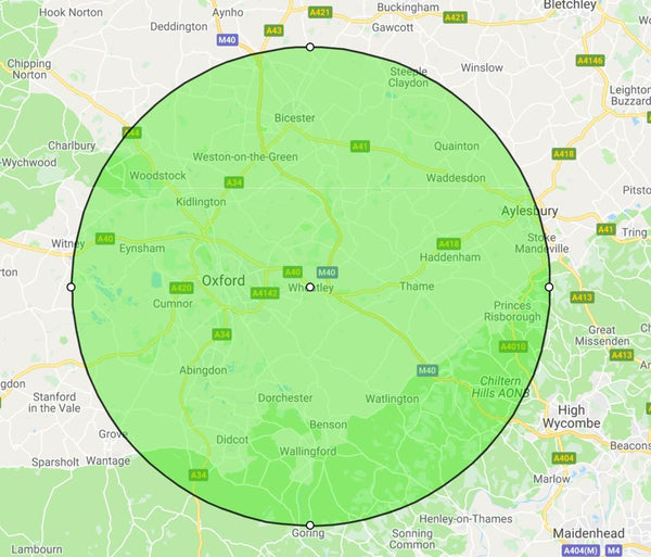 area of Oxfordshire served by The Shutter Shop