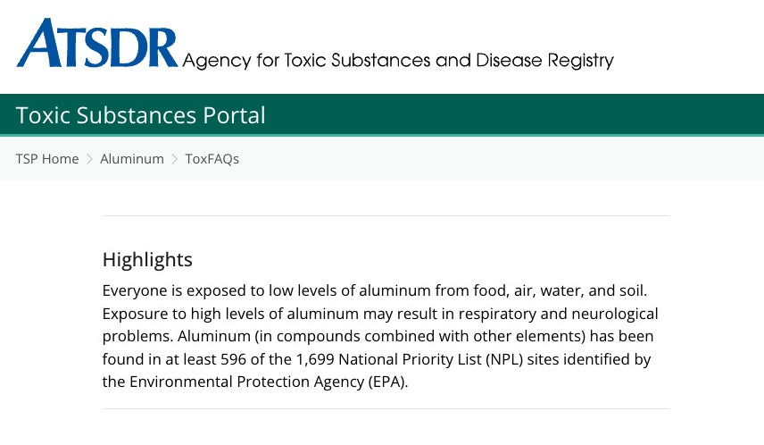Aluminum Toxicity CDC Screenshot