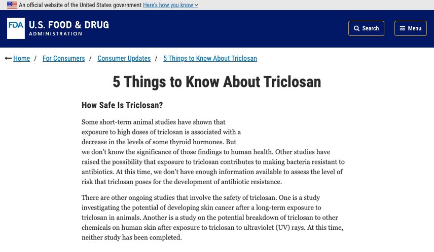 CDC Triclosan Safety