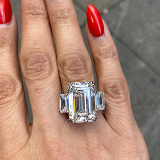 Lianna 25 Carat F VVS2 Emerald Cut Lab Grown Diamond Engagement Ring Three Stone in Platinum