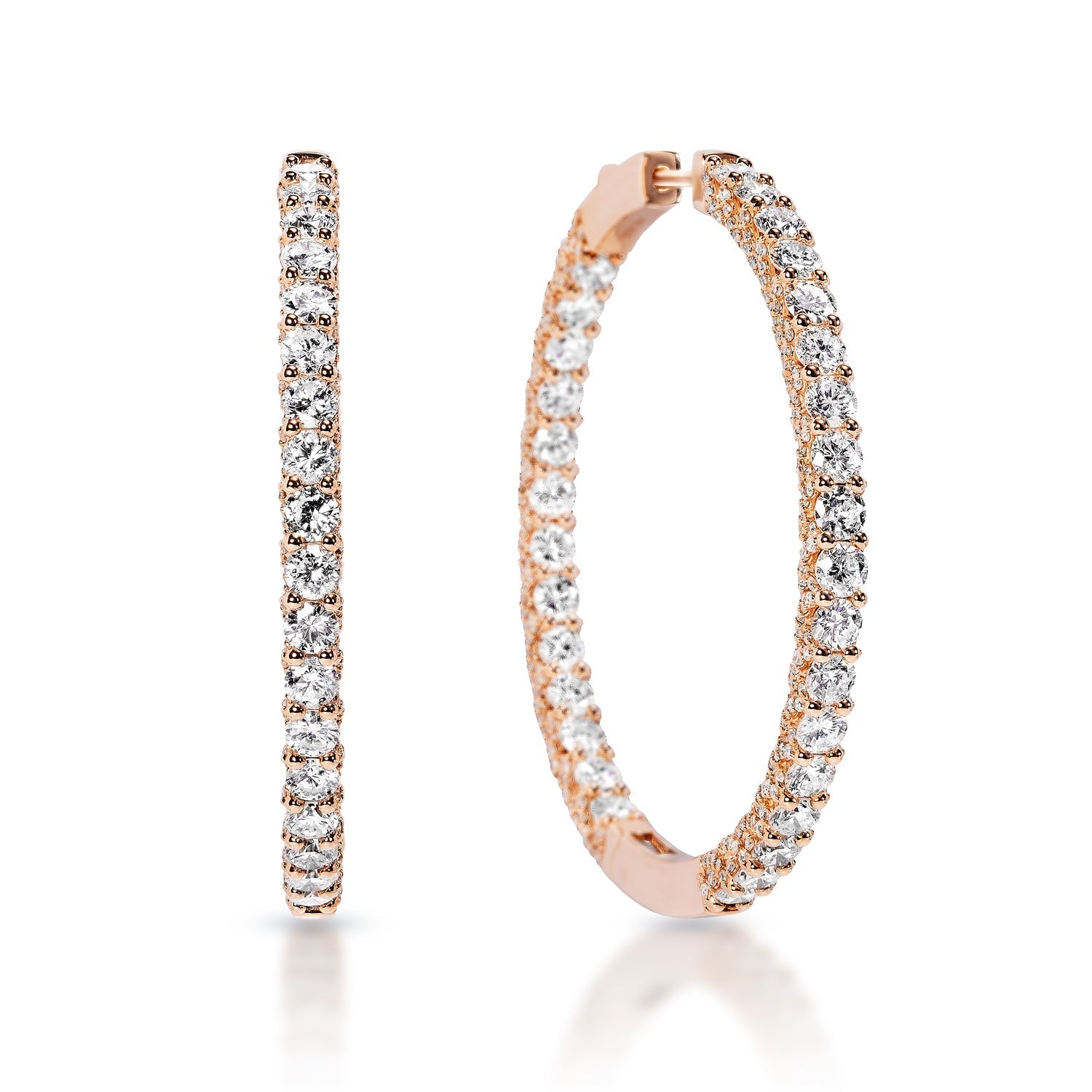 VRAI Pavé Hoops Round Brilliant Earrings | 14K Rose Gold