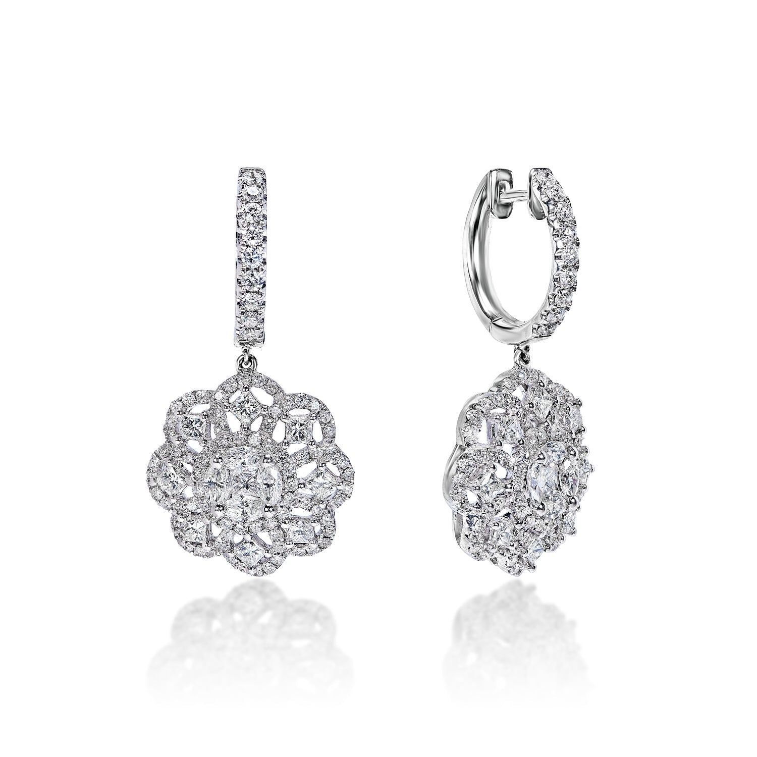 Renata 3 Carats Combine Mix Shape Diamond Huggie Drop Earrings in 14k