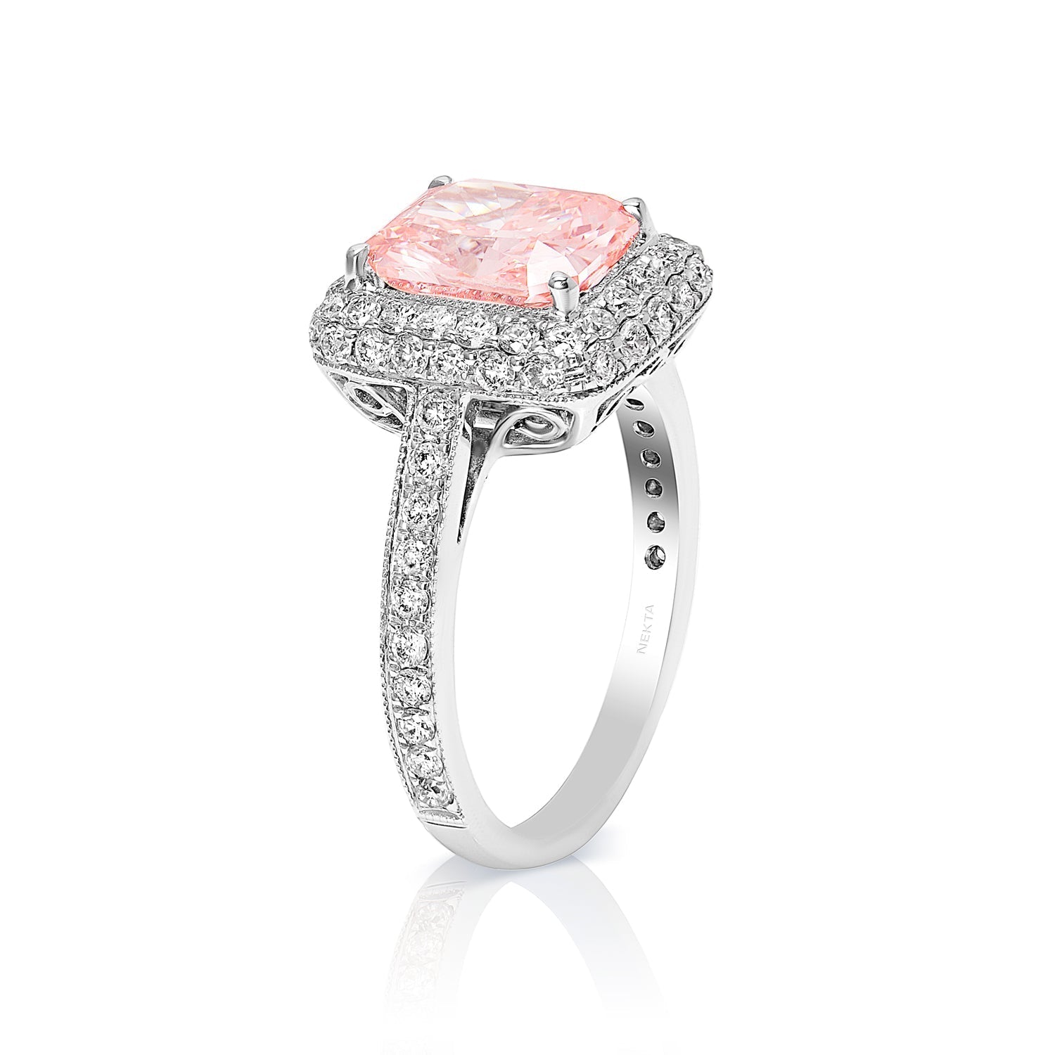 GIA Certified 3.48 Carat Light Pink Radiant Cut Diamond Ring