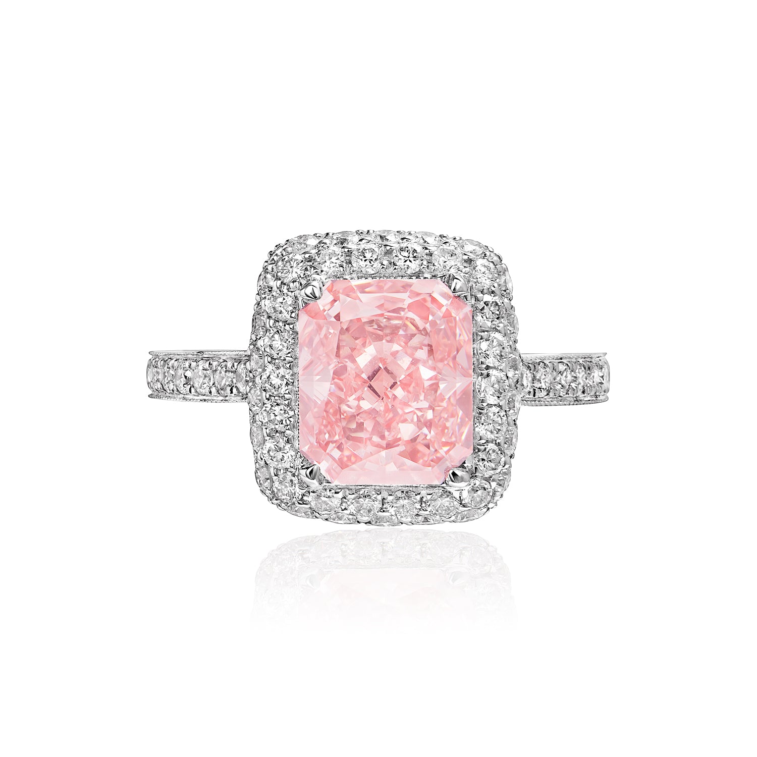 GIA Certified 3.48 Carat Light Pink Radiant Cut Diamond Ring