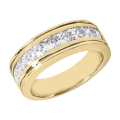 Two Diamond Wedding Band Gold Men's Wide Wedding Ring for Him and Her 14K Yellow Gold / 9.0