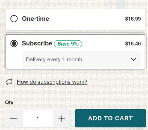 Subscription Coffee Club screenshot showing subscribe and save option -- Mystic Monk Coffee