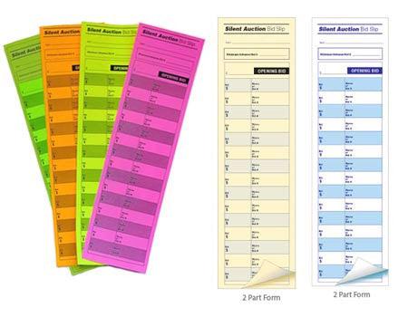 15 LINE - Silent Auction Bid Slips 2.8" x 11" (1 or 2-Part)