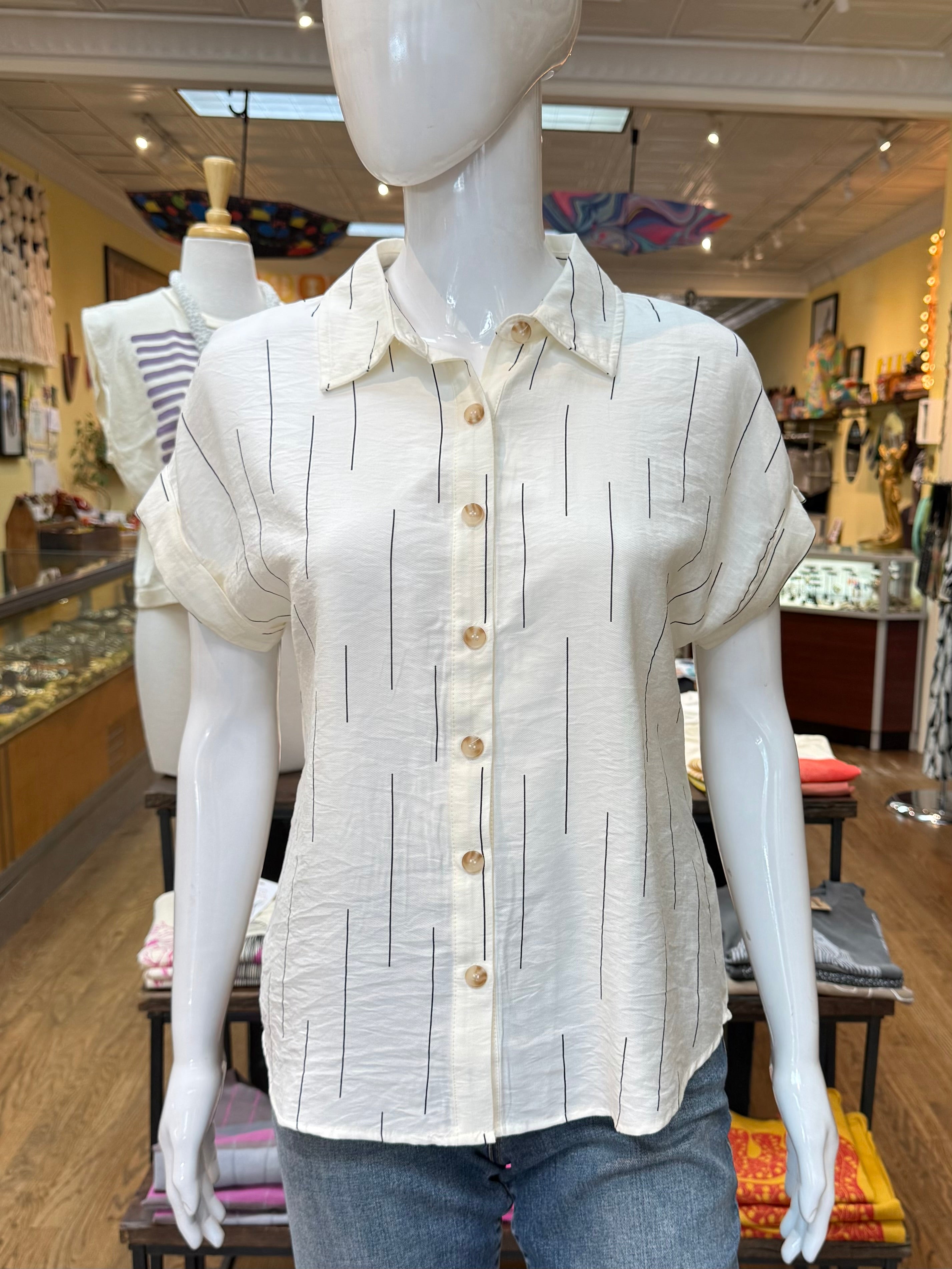 Print Button Down Blouse