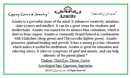 Azurite Info card on Gypsy Gems & Jewelry