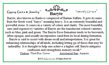 Gypsy Gems & Jewelry Barite Facts