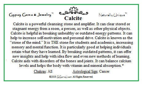 Calcite fun fact Card on GGandJ.com Gypsy Gems & Jewelry