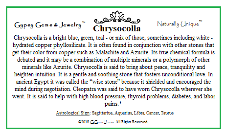Chrysocolla info card on GGandJ.com Naturally Unique