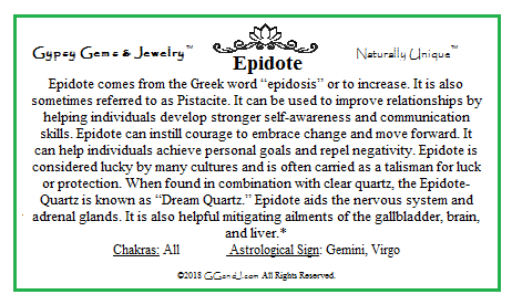 Epidote fact card on GGandJ.com Gypsy Gems & Jewelry GGandJ.com 