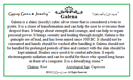 Galena info card on GGandJ.com Gypsy Gems & Jewelry Naturally Unique