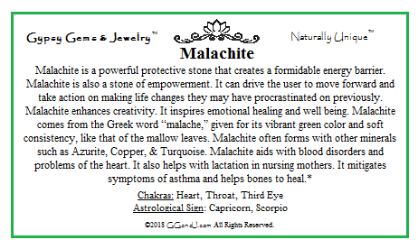 Gypsy Gems & Jewelry Malachite Facts