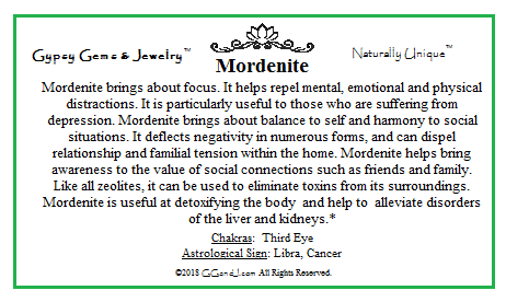 Mordenite Fact card on GGandJ.com Gypsy Gems & Jewelry