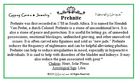 Gypsy Gems & Jewelry™ Prehnite Facts