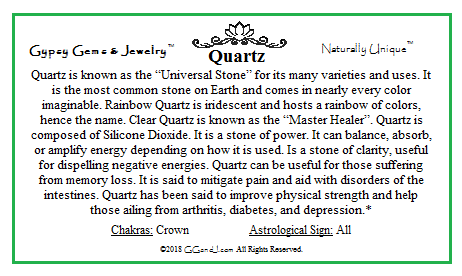 Quartz fact card Gypsy Gems & Jewelry