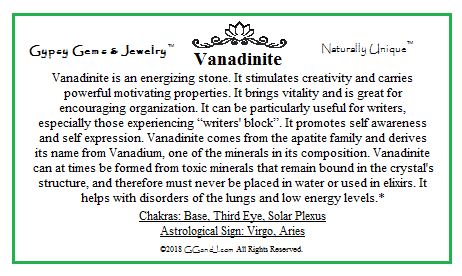 Gypsy Gems & Jewelry Vanadinite Facts