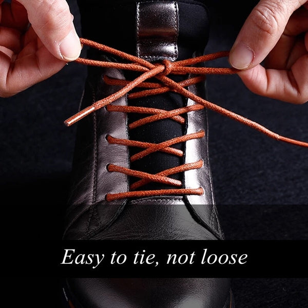 PAIR of Round Waxed Cotton Shoelaces for Leather Dress Suit Shoes Boots ...