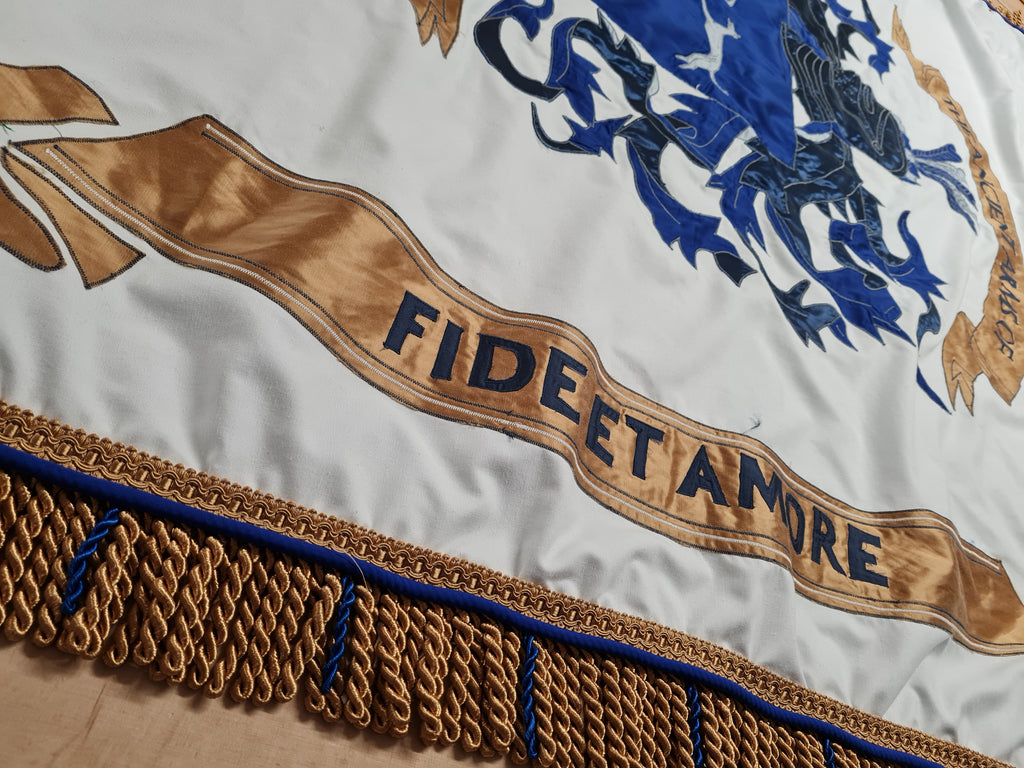 Fully stitched and appliqued coffin drape with bullion fringe, lined and custom tassles Flag Studio