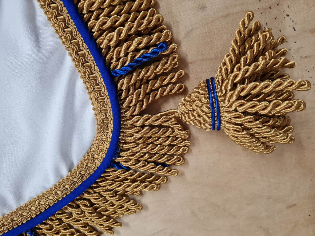 Custom tassels to fully stitched and lined coffin drape by Flag Studio