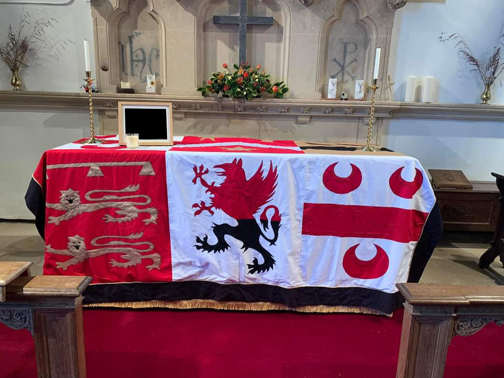 Coat of arms coffin drape fully stitched and appliqued by Flag Studio