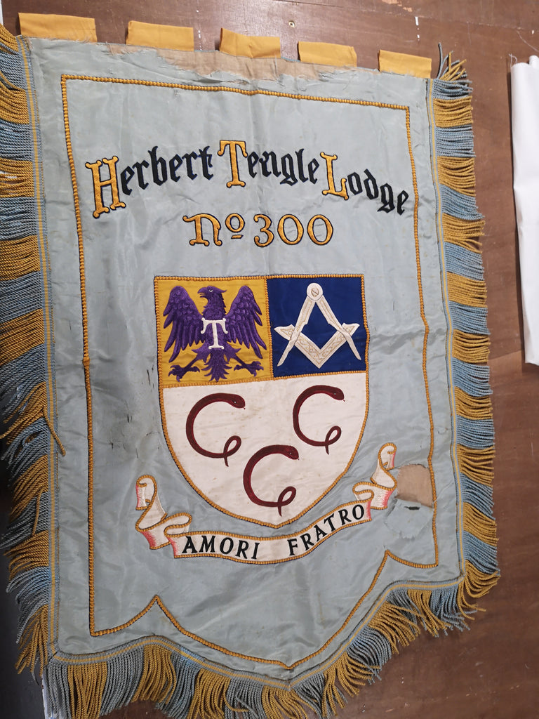 Herbert Teagle Lodge Mason banner restoration by Red Dragon Flagmakers