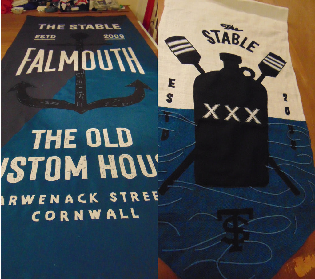 Stitched banners for The Stables restaurant Falmouth by Red Dragon Flagmakers